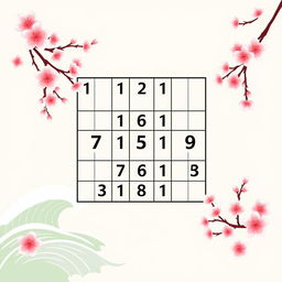 A beautifully designed killer Sudoku puzzle with a Japanese theme, featuring a traditional Sudoku grid at the center