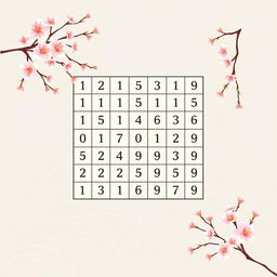 A beautifully designed killer Sudoku puzzle with a Japanese theme, featuring a traditional Sudoku grid at the center