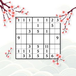 A beautifully designed killer Sudoku puzzle with a Japanese theme, featuring a traditional Sudoku grid at the center