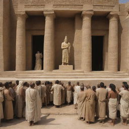 The aftermath of Prophet Ibrahim's sermon in ancient Babylon. Disregarding his words, the citizens return to their statue worship. A poignant scene showcasing spiritual resilience amidst the grandeur of Babylonian architecture.