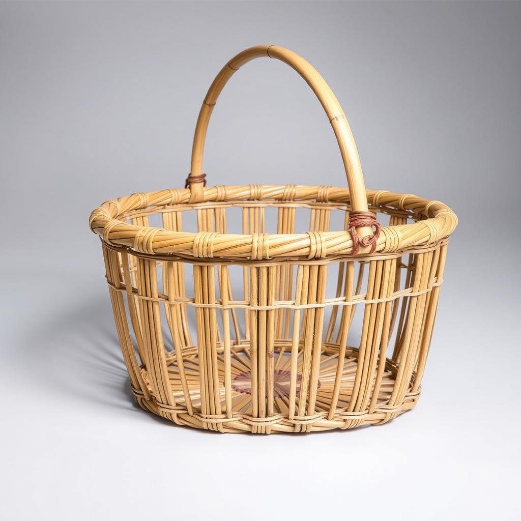 A simple bamboo woven basket, with a clean and minimalistic design, featuring no handles