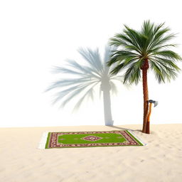 A minimalist scene set against a crisp white background featuring a large palm tree positioned in the corner
