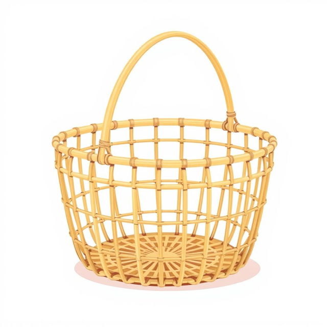 An illustration of a simple, thin bamboo woven basket, featuring no handles and a minimalist design