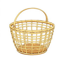 An illustration of a simple, thin bamboo woven basket, featuring no handles and a minimalist design