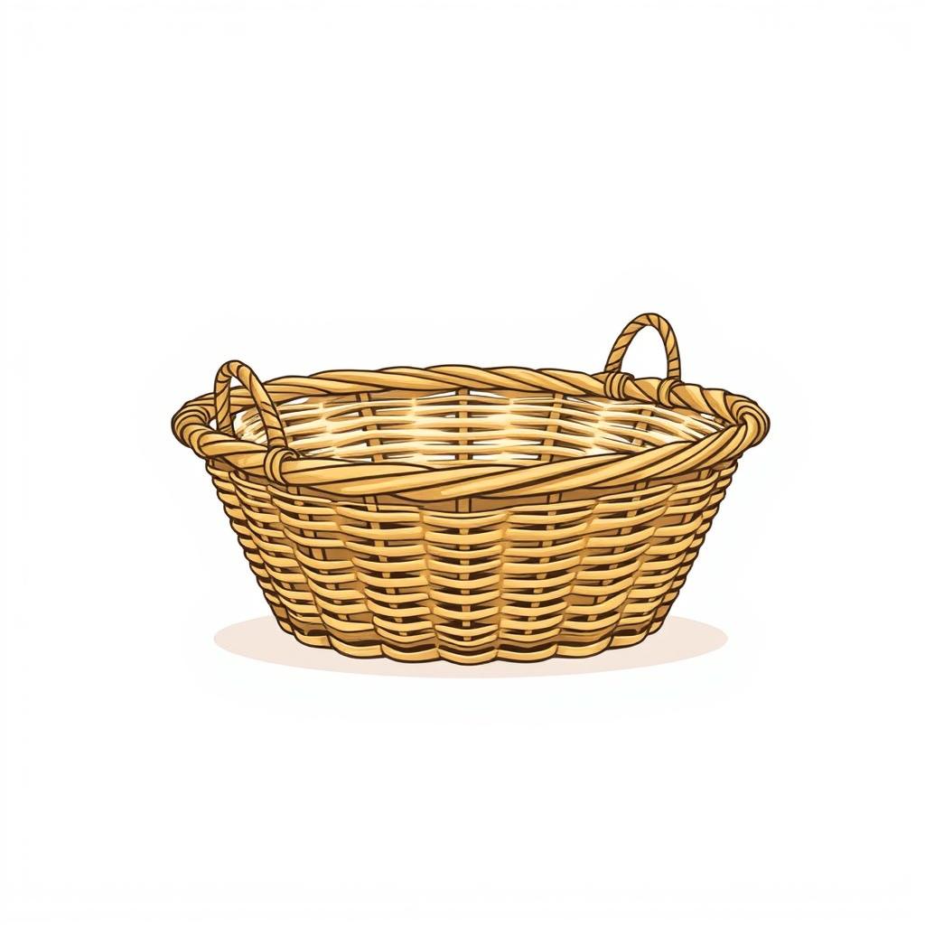 An illustration of a simple, thin woven basket that features no handles and a minimalist style