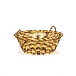 An illustration of a simple, thin woven basket that features no handles and a minimalist style