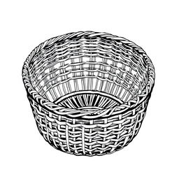 An illustration of a simple, thin woven basket that features no handles and a minimalist style