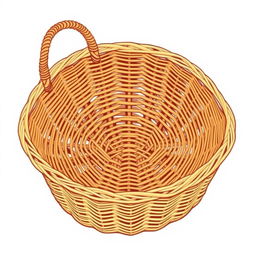 An illustration of a simple, thin woven basket that features no handles and a minimalist style