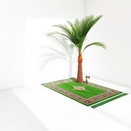 A minimalistic scene presented against a pristine white background, featuring a very large palm tree positioned in the corner