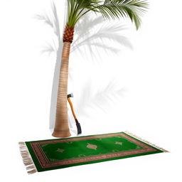 A minimalistic scene presented against a pristine white background, featuring a very large palm tree positioned in the corner