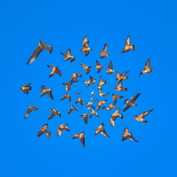 A striking visual of a clear spiral formation of flying birds gracefully navigating through the sky