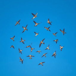 A striking visual of a clear spiral formation of flying birds gracefully navigating through the sky