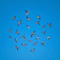 A striking visual of a clear spiral formation of flying birds gracefully navigating through the sky