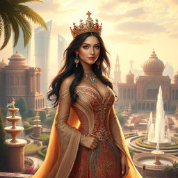A captivating portrait of 'Galyah', the princess of Lusail, set in a stunning, fantastical environment inspired by Middle Eastern architecture and culture