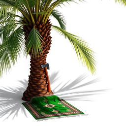 A serene scene featuring a large palm tree in the corner of the image with a distinguishing shadow cast on the ground