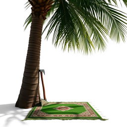 A serene scene featuring a large palm tree in the corner of the image with a distinguishing shadow cast on the ground