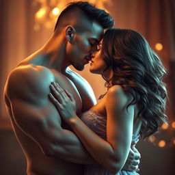 An artistic representation of an intimate couple in a passionate embrace, showcasing their chemistry and emotion