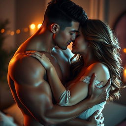 An artistic representation of an intimate couple in a passionate embrace, showcasing their chemistry and emotion
