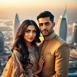 A romantic and enchanting portrait of 'Galyah', the princess of Lusail, alongside her husband, Prince Jude Bellingham