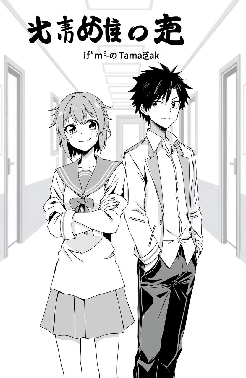 A black-and-white manga cover for a romance story featuring a bratty female lead and a cool, aloof male lead