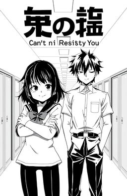 A black-and-white manga cover for a romance story featuring a bratty female lead and a cool, aloof male lead