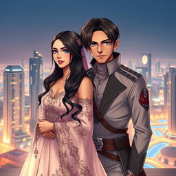 A stunning portrait of 'Galyah', the princess of Lusail, alongside her husband, Prince Levi Ackerman from 'Attack on Titan'
