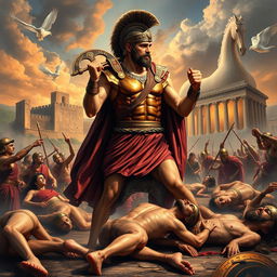 A dramatic book cover depicting the themes of the Trojan War