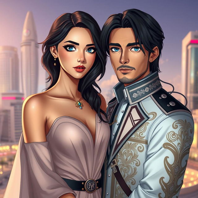 A stunning portrait of 'Galyah', the princess of Lusail, alongside her husband, Prince Levi Ackerman from 'Attack on Titan'