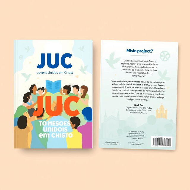 A vibrant and uplifting cover design for a project titled 'JUC - Jovens Unidos em Cristo'