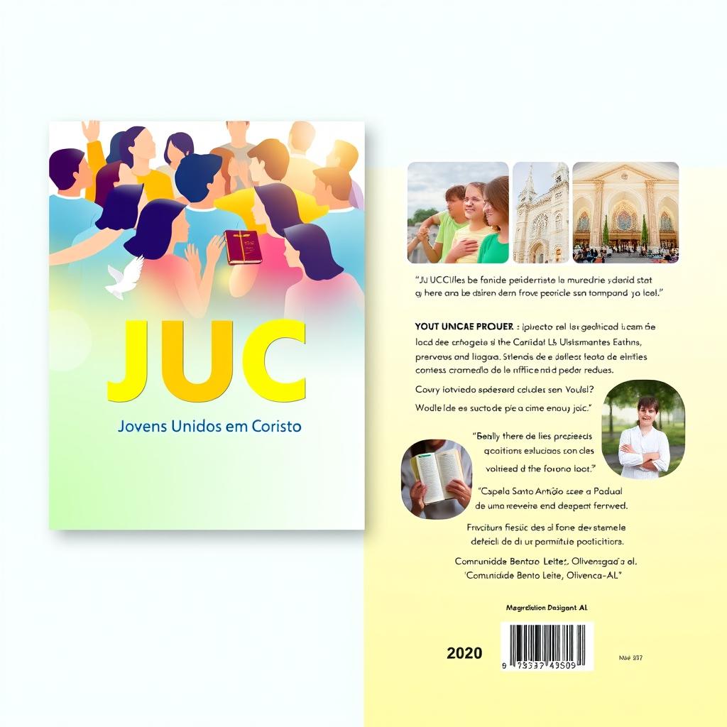 A vibrant and uplifting cover design for a project titled 'JUC - Jovens Unidos em Cristo'