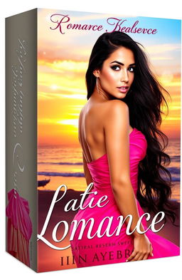 A captivating book cover featuring a strikingly beautiful Latina woman with long, flowing dark hair, wearing a vibrant, elegant dress that accentuates her curves