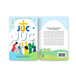 A vibrant book cover design for a project titled 'JUC' (Jovens Unidos em Cristo)