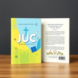 A vibrant book cover design for a project titled 'JUC' (Jovens Unidos em Cristo)