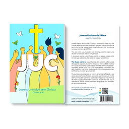 A vibrant book cover design for a project titled 'JUC' (Jovens Unidos em Cristo)