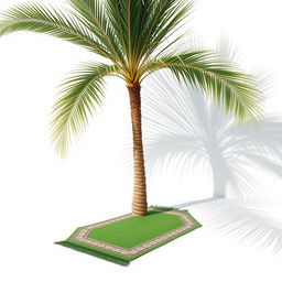 A minimalist image showcasing a large palm tree positioned in the corner against a pristine white background, casting a prominent shadow