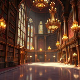 An enchanting 2-D video game background inspired by Disney's 'Beauty and the Beast', showcasing the interior of the grand palace