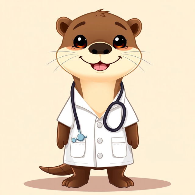 An adorable cartoon otter dressed as a doctor