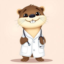 An adorable cartoon otter dressed as a doctor