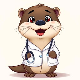 An adorable cartoon otter dressed as a doctor