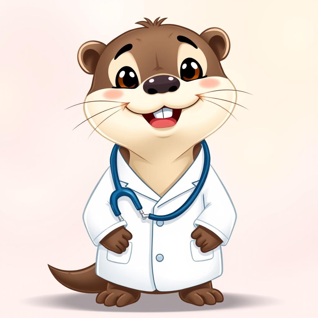 An adorable cartoon otter dressed as a doctor