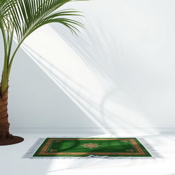 A calming image showcasing a large palm tree positioned in the corner of a clean white background, creating a striking visual