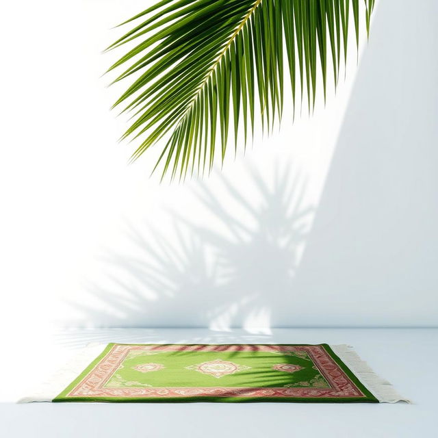 A calming image showcasing a large palm tree positioned in the corner of a clean white background, creating a striking visual