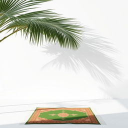 A calming image showcasing a large palm tree positioned in the corner of a clean white background, creating a striking visual