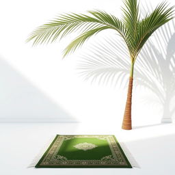 A calming image showcasing a large palm tree positioned in the corner of a clean white background, creating a striking visual