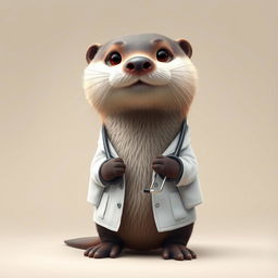 A realistic yet adorable otter dressed as a doctor