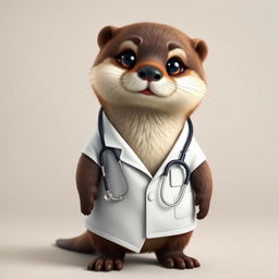 A realistic yet adorable otter dressed as a doctor