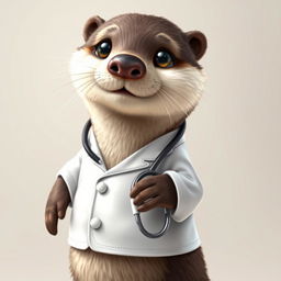 A realistic yet adorable otter dressed as a doctor