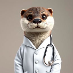 A realistic yet adorable otter dressed as a doctor