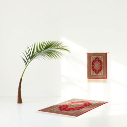 An elegant composition featuring a single palm tree on the left, gently curving toward the center, creating a graceful silhouette