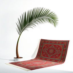 An elegant composition featuring a single palm tree on the left, gently curving toward the center, creating a graceful silhouette